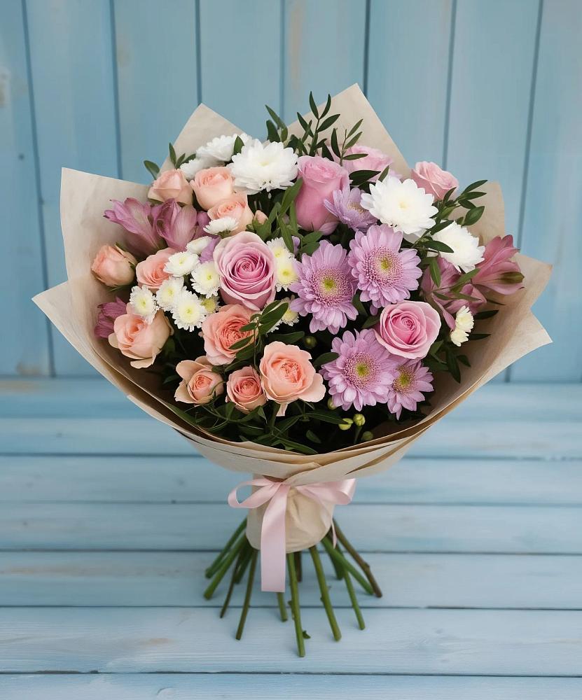 Букет цветов из: Хризантемы, Розы и Альстромерии в Киржаче
