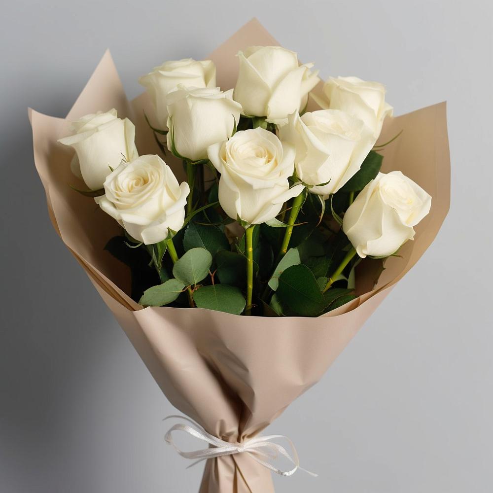 Букет 9 Белых роз Эдлесс Лав в Киржаче