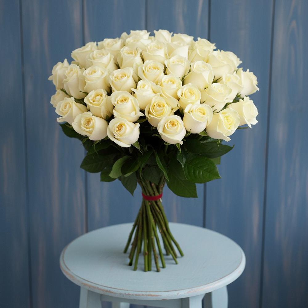 Букет 51 Белая роза Эдлесс Лав в Киржаче