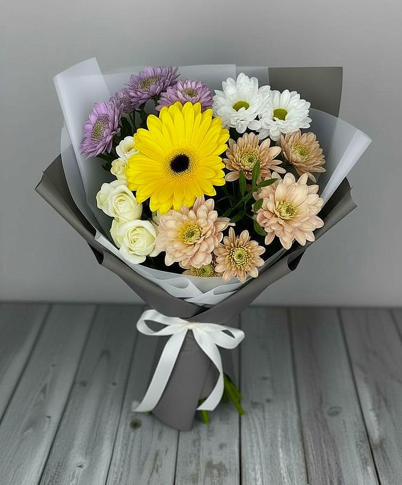 Букет цветов из: Розы, Герберы и Хризантемы в Киржаче