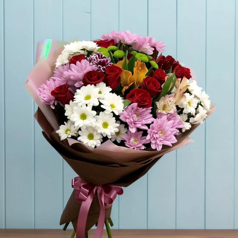 Букет цветов из: Розы, Хризантемы и Альстромерии в Киржаче