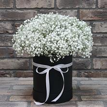 Цветочная композиция из Гипсофила в шляпной коробке в Киржаче