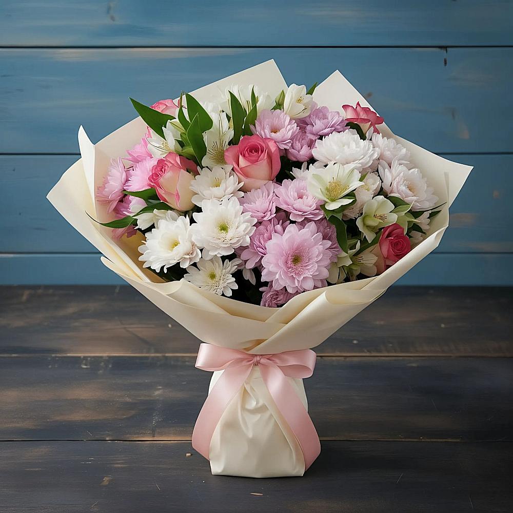 Букет цветов из: Хризантемы, Альстромерии и Розы в Киржаче